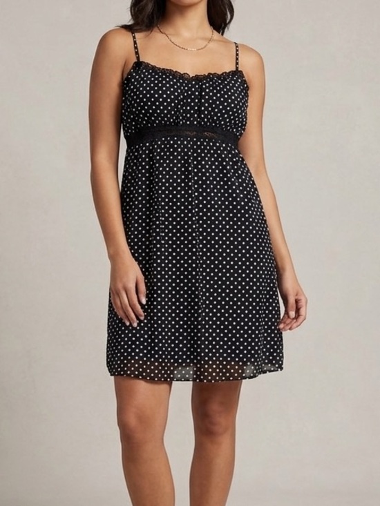 Maurices Dresses & Skirts - Maurice’s Vintage Mini Slip Dress Polka Dots Size 7/8 Black Spaghetti Straps